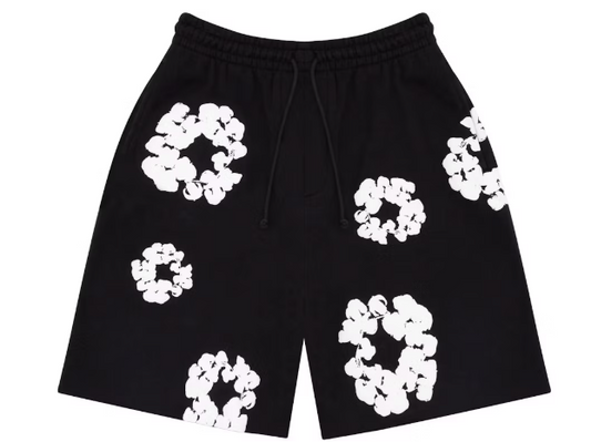 Tears The Cotton Wreath Denim Shorts in Black